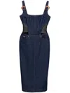 Versace Jeans Couture Buckle-straps Denim Midi Dress In Blue