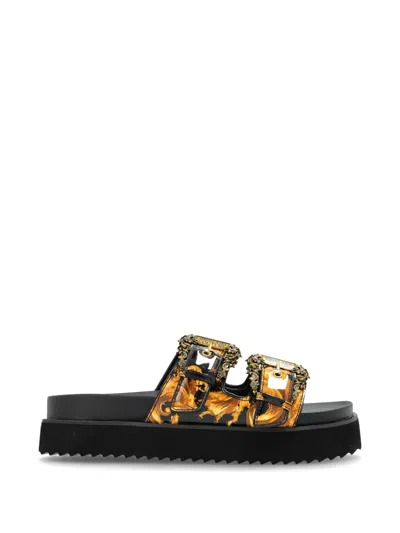 Versace Jeans Couture Buckled Barocco-print Sandals In Multi