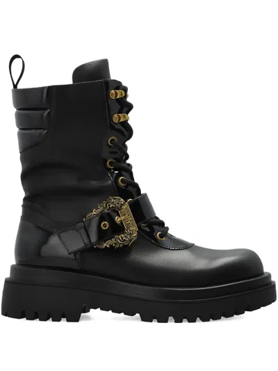 Versace Jeans Couture Buckled Lace-up Biker Boots In Black
