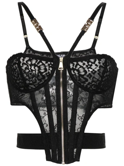 Versace Jeans Couture Cut-out Lace Bustier Top In Black