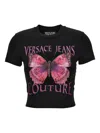 Versace Jeans Couture Black Cotton Crew-neck T-shirt With Print In Black