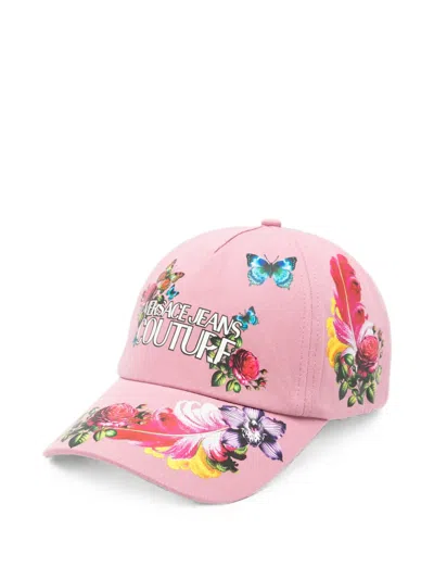 Versace Jeans Couture Butterfly-print Logo-patch Baseball Cap In Black