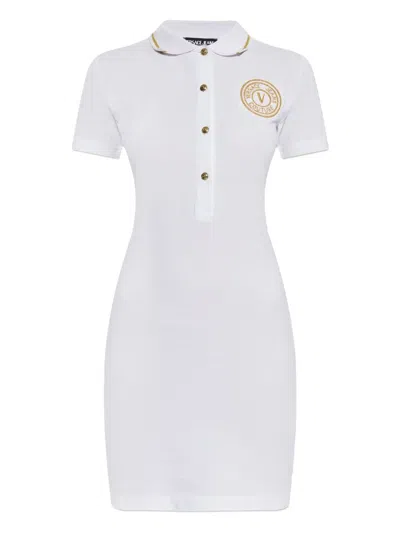 Versace Jeans Couture Button Embroidered Midi Dress In White