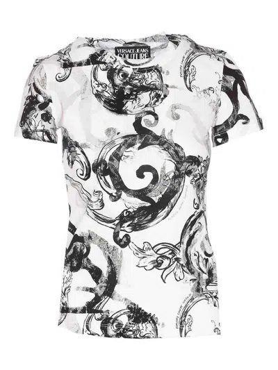 Versace Jeans Couture Watercolour Barocco Cotton T-shirt In White