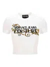 Versace Jeans Couture T-shirt With Crystals Outline Baroque In White Gold
