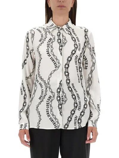 Versace Jeans Couture Chain Couture-print Long-sleeved Shirt In White