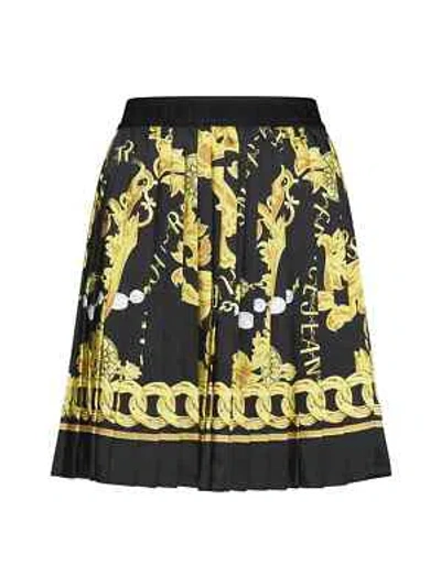 Pre-owned Versace Jeans Couture Chain Couture Pleated Skirt In Black Gold