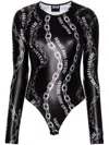 Versace Jeans Couture Black & White Chain Couture Bodysuit In Black