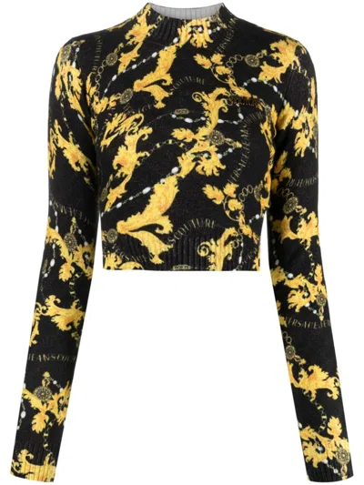 Versace Jeans Couture Chain Couture Cropped Knitted Top In Black
