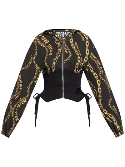 Versace Jeans Couture Chain Couture-print Panelled Hoodie In Black