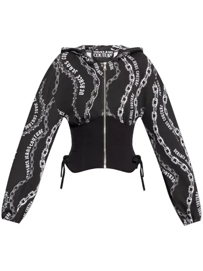 Versace Jeans Couture Chain Couture-print Panelled Hoodie In Black