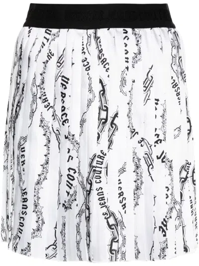 Versace Jeans Couture Chain Couture-print Pleated Skirt In White