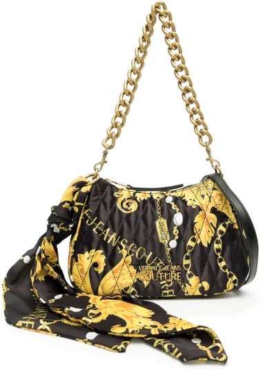 Versace Jeans Couture Chain Couture-print Quilted Crossbody Bag In Black