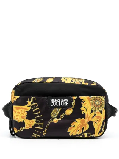 Versace Jeans Couture Chain Couture Printed Wash Bag In Black