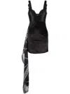 Versace Jeans Couture Chain Link-print Scarf-detail Minidress In Black