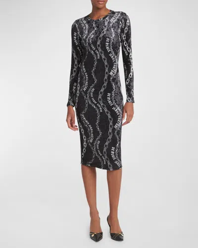 Versace Jeans Couture Chain Logo Bodycon Midi Dress In Black