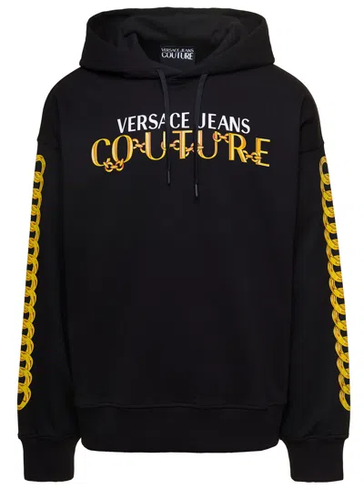 Versace Jeans Couture Chain Logo Hoodie In Black Gold