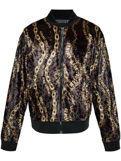 Versace Jeans Couture Chain-print Bomber Jacket In Black