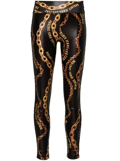 Versace Jeans Couture Chain Print Leggings In Black