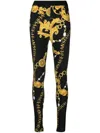 Versace Jeans Couture Chain-print Logo-waistband Leggings In Black