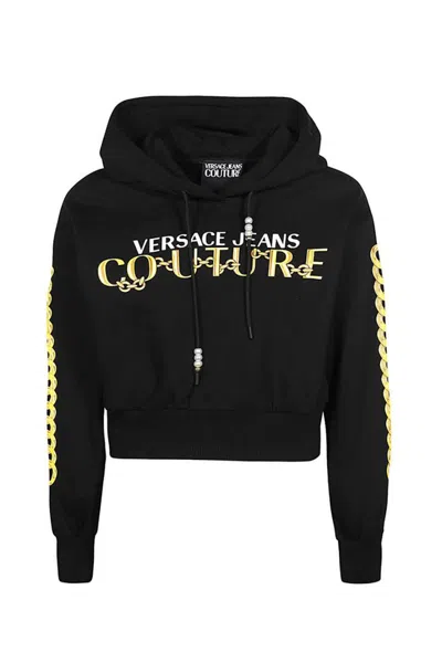 VERSACE JEANS COUTURE VERSACE JEANS COUTURE CROPPED SWEATSHIRT WITH TRENDY LOGO AND STATEMENT SLEEVES