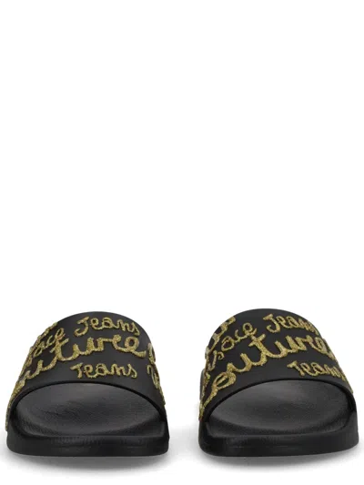 Versace Jeans Couture Chic Elastic Flats In Black