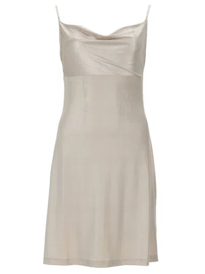 Versace Jeans Couture White Cowl Neck Knee Length Dress In Multi