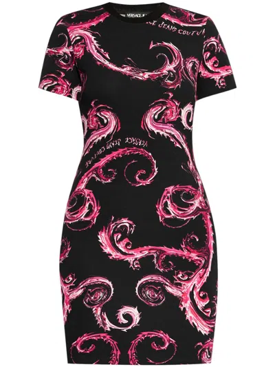 Versace Jeans Couture Chromo Couture-print Mini Dress In Black