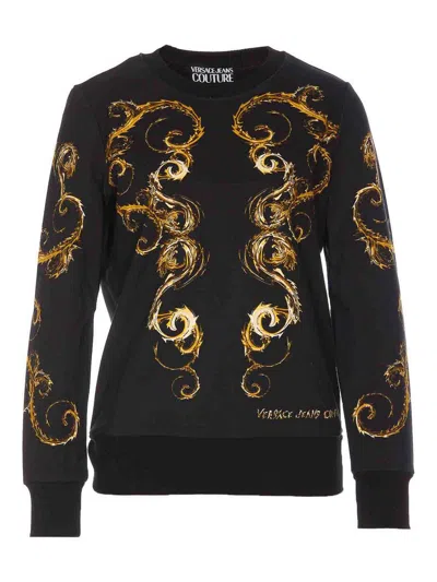 Versace Jeans Couture Knitwear Crewneck Embroidered Design Long Sleeves In Black