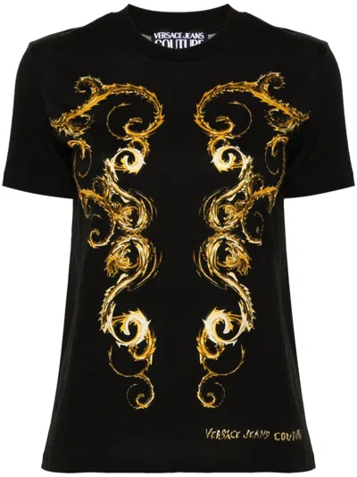 Versace Jeans Couture Chromo Couture T-shirt In Nero E Oro