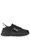 Versace Jeans Couture Chunky Black Sneakers With Prominent Logo And Laces In Black