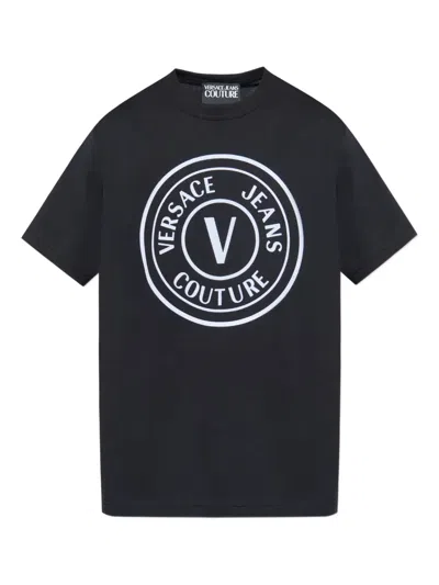 Versace Jeans Couture Circular Logo T-shirt In Black