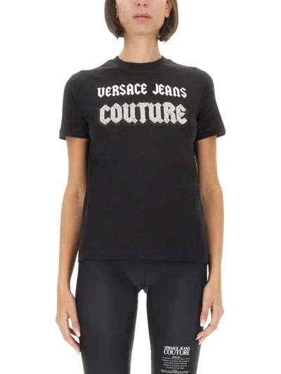Versace Jeans Couture Classic Logo T-shirt In Soft Cotton In Black
