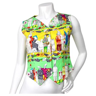 Pre-owned Versace Jeans Couture Clown Print Vest Circa 1990s In Green