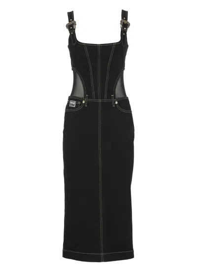 Versace Jeans Couture Contrast-stitching Denim Dress In Black
