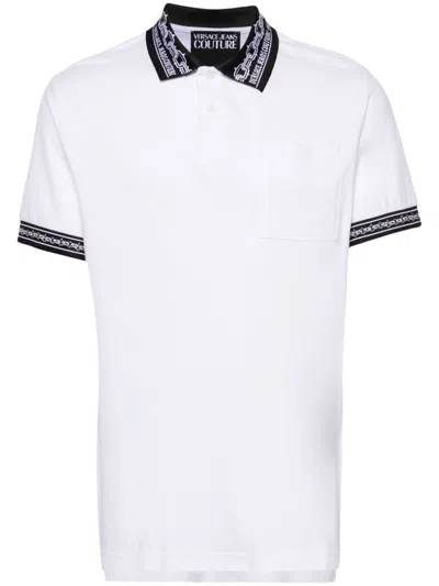 Versace Jeans Couture Men's Pique Polo Shirt With Logo Tipping In White
