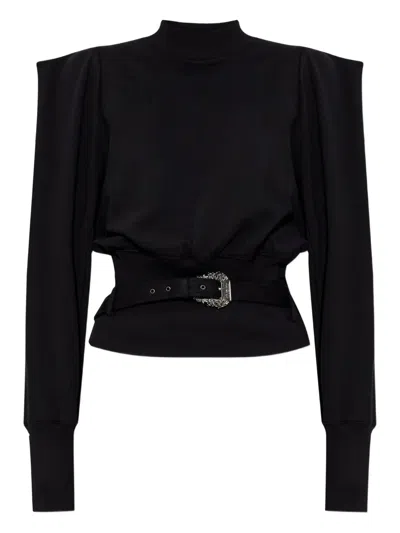 Versace Jeans Couture Cotton Belted Sweatshirt In Black