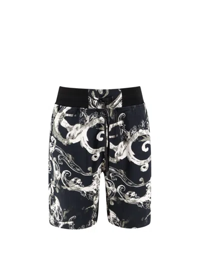 Versace Jeans Couture Print Drawstring Swim Shorts In Black