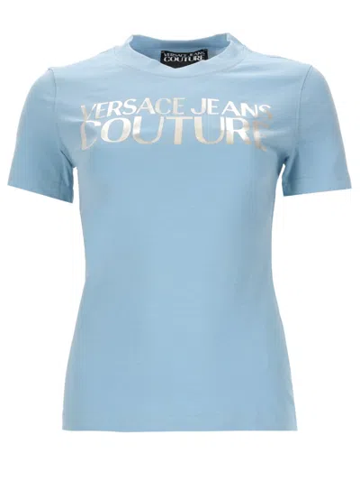 Versace Jeans Couture Cotton T-shirts With Logo In Blue
