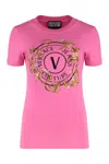 Versace Jeans Couture Sequin Embellished Crew-neck T-shirt With Graphic Print In Pink