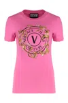 Versace Jeans Couture Sequin Embellished Crew-neck T-shirt With Graphic Print In Pink