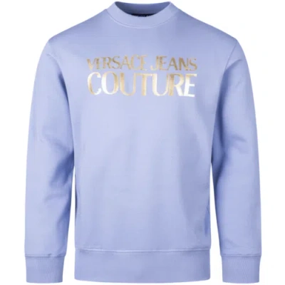 Pre-owned Versace Jeans Couture Cotton Intenational Logo Skyblue/gold Sweatshirt In Multicolor