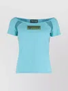 Versace Jeans Couture Cotton Logo T-shirt With Tulle And Mesh In Blue