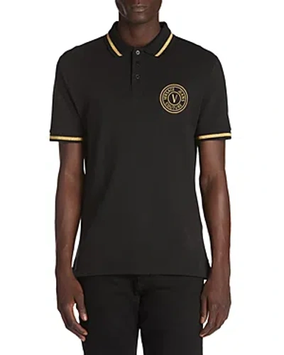 Versace Jeans Couture Cotton Pique Regular Fit Polo Shirt In Black/gold