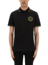 Versace Jeans Couture Cotton Polo Shirt Featuring V-emblem Embroidery In Black