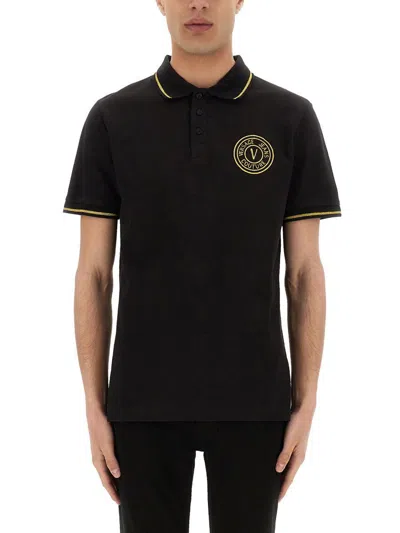 VERSACE JEANS COUTURE VERSACE JEANS COUTURE COTTON POLO SHIRT WITH V-EMBLEM