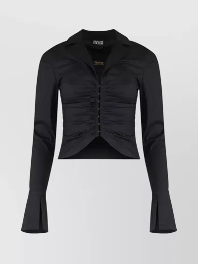 Versace Jeans Couture Cotton Shirt With Collar And Flared Cuffs In Black