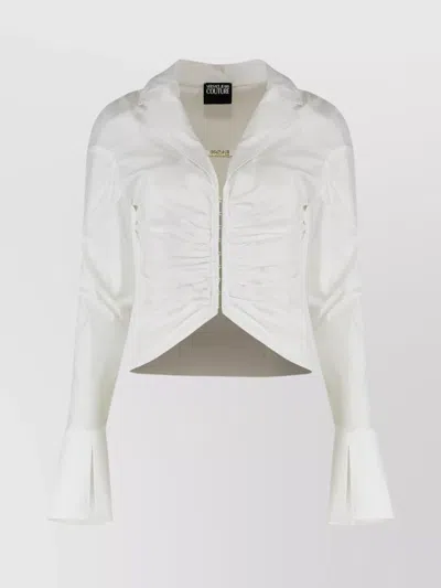 Versace Jeans Couture Cotton Shirt With Collar And Ruched Front In White