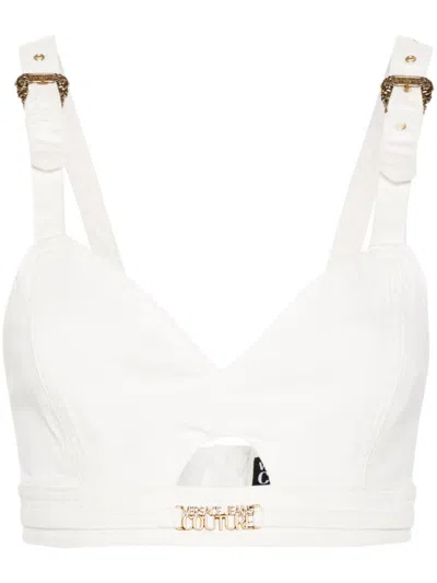 Versace Jeans Couture Logo-plaque Denim Bralette In White