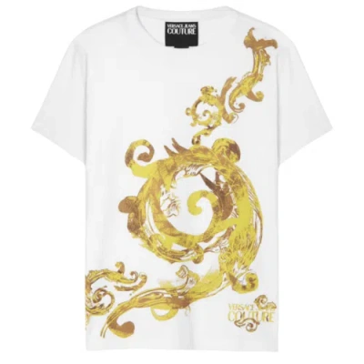 Pre-owned Versace Jeans Couture Cotton Wave Logo White/gold T-shirt